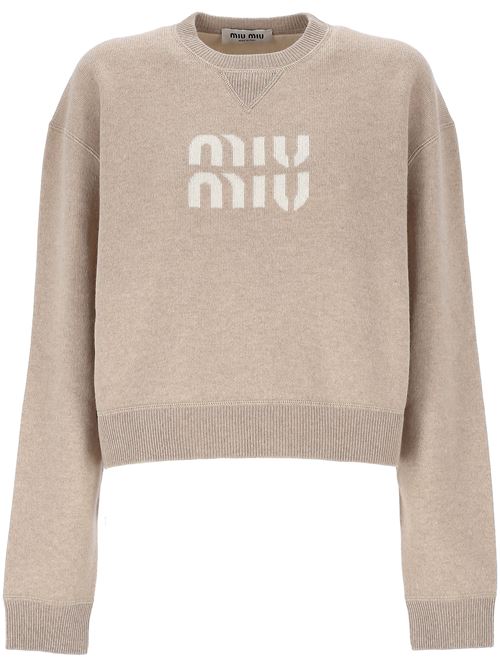 Maglia in cashmere double con logo MIU MIU | MMLA36S-OOO15NGF0036